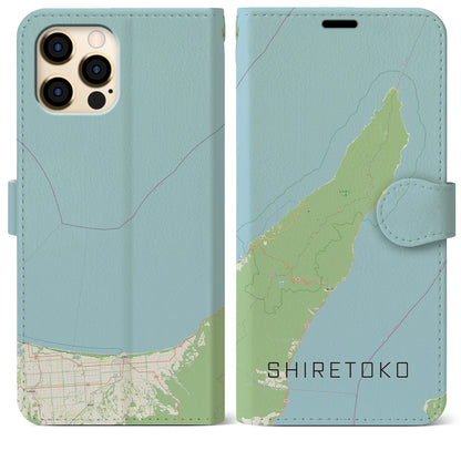 【知床（北海道）】地図柄iPhoneケース（手帳タイプ）ナチュラル・iPhone 12 Pro Max 用