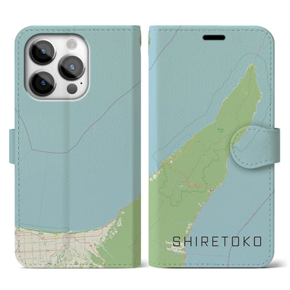 【知床（北海道）】地図柄iPhoneケース（手帳タイプ）ナチュラル・iPhone 14 Pro 用