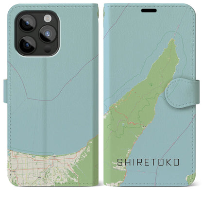 【知床（北海道）】地図柄iPhoneケース（手帳タイプ）ナチュラル・iPhone 15 Pro Max 用
