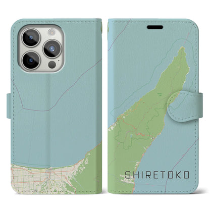 【知床（北海道）】地図柄iPhoneケース（手帳タイプ）ナチュラル・iPhone 15 Pro 用
