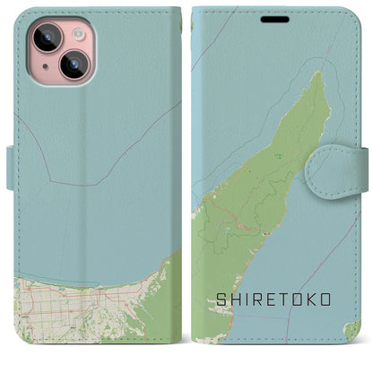 【知床（北海道）】地図柄iPhoneケース（手帳タイプ）ナチュラル・iPhone 15 Plus 用