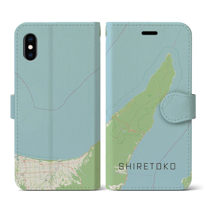 【知床（北海道）】地図柄iPhoneケース（手帳タイプ）ナチュラル・iPhone XS / X 用