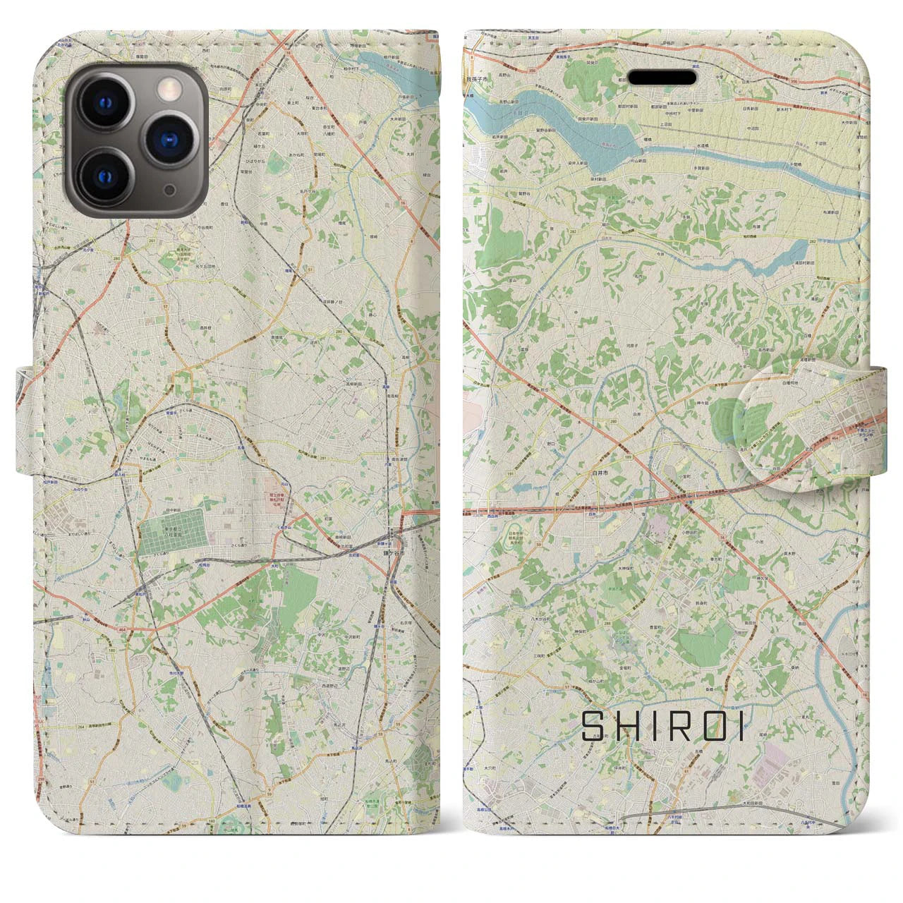 【白井】地図柄iPhoneケース（手帳両面タイプ・ナチュラル）iPhone 11 Pro Max 用