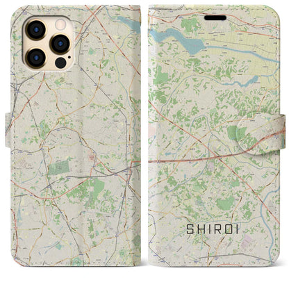 【白井（千葉県）】地図柄iPhoneケース（手帳タイプ）ナチュラル・iPhone 12 Pro Max 用