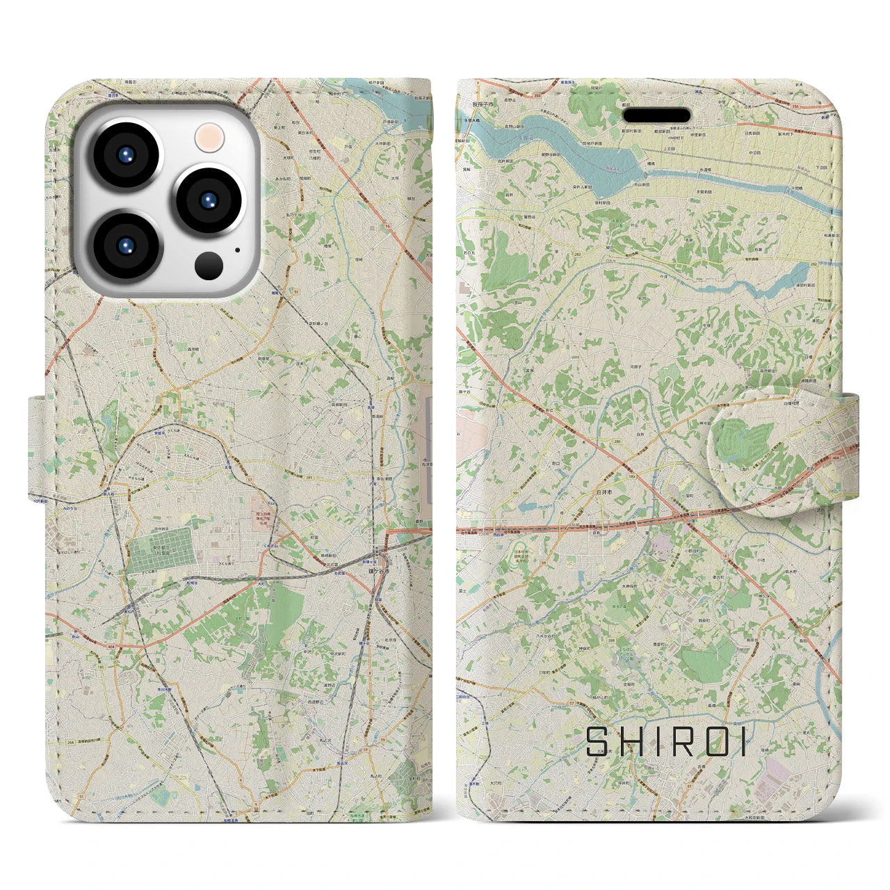 【白井】地図柄iPhoneケース（手帳両面タイプ・ナチュラル）iPhone 13 Pro 用
