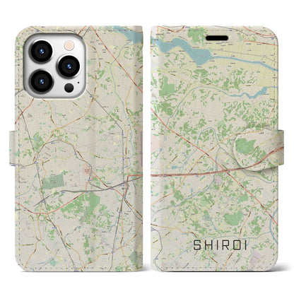 【白井（千葉県）】地図柄iPhoneケース（手帳タイプ）ナチュラル・iPhone 13 Pro 用