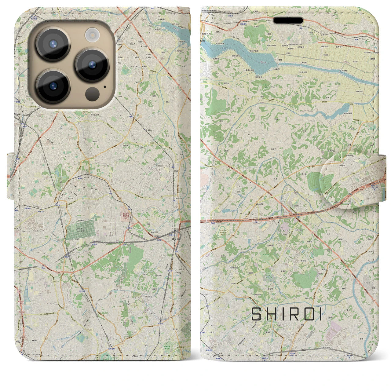 【白井】地図柄iPhoneケース（手帳両面タイプ・ナチュラル）iPhone 14 Pro Max 用