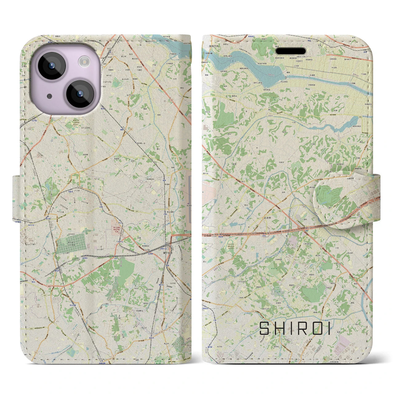 【白井】地図柄iPhoneケース（手帳両面タイプ・ナチュラル）iPhone 14 用