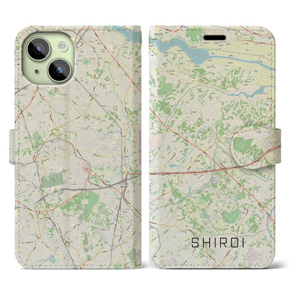 【白井（千葉県）】地図柄iPhoneケース（手帳タイプ）ナチュラル・iPhone 15 用
