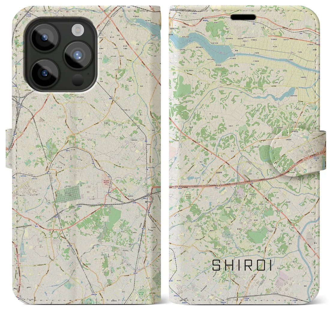 【白井】地図柄iPhoneケース（手帳両面タイプ・ナチュラル）iPhone 15 Pro Max 用
