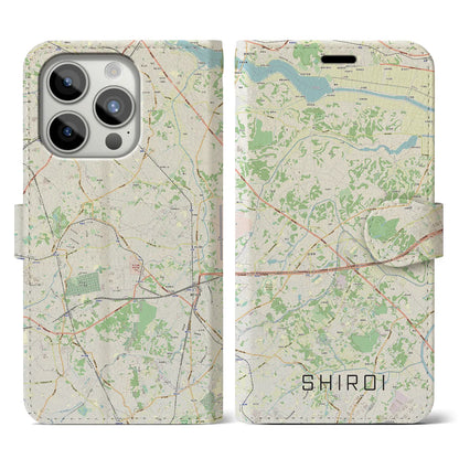 【白井（千葉県）】地図柄iPhoneケース（手帳タイプ）ナチュラル・iPhone 15 Pro 用