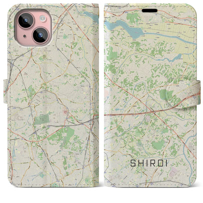 【白井（千葉県）】地図柄iPhoneケース（手帳タイプ）ナチュラル・iPhone 15 Plus 用