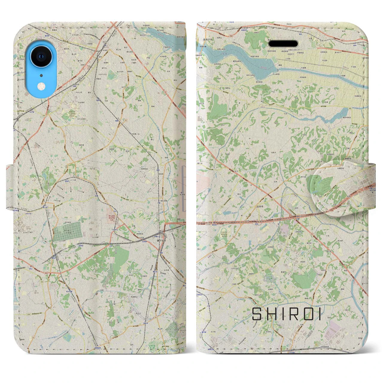 【白井】地図柄iPhoneケース（手帳両面タイプ・ナチュラル）iPhone XR 用