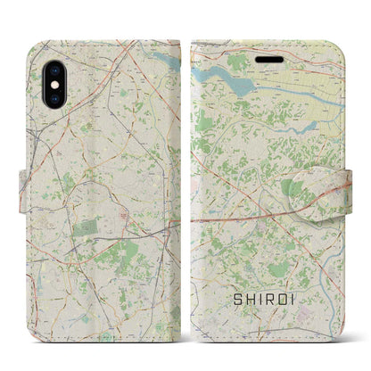 【白井（千葉県）】地図柄iPhoneケース（手帳タイプ）ナチュラル・iPhone XS / X 用