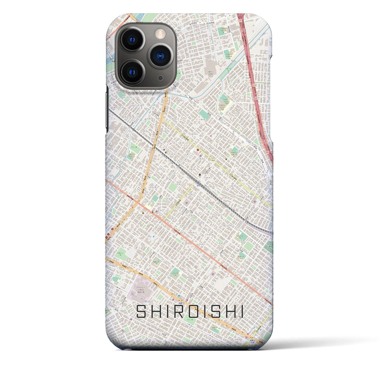 【白石（北海道）】地図柄iPhoneケース（バックカバータイプ・ナチュラル）iPhone 11 Pro Max 用