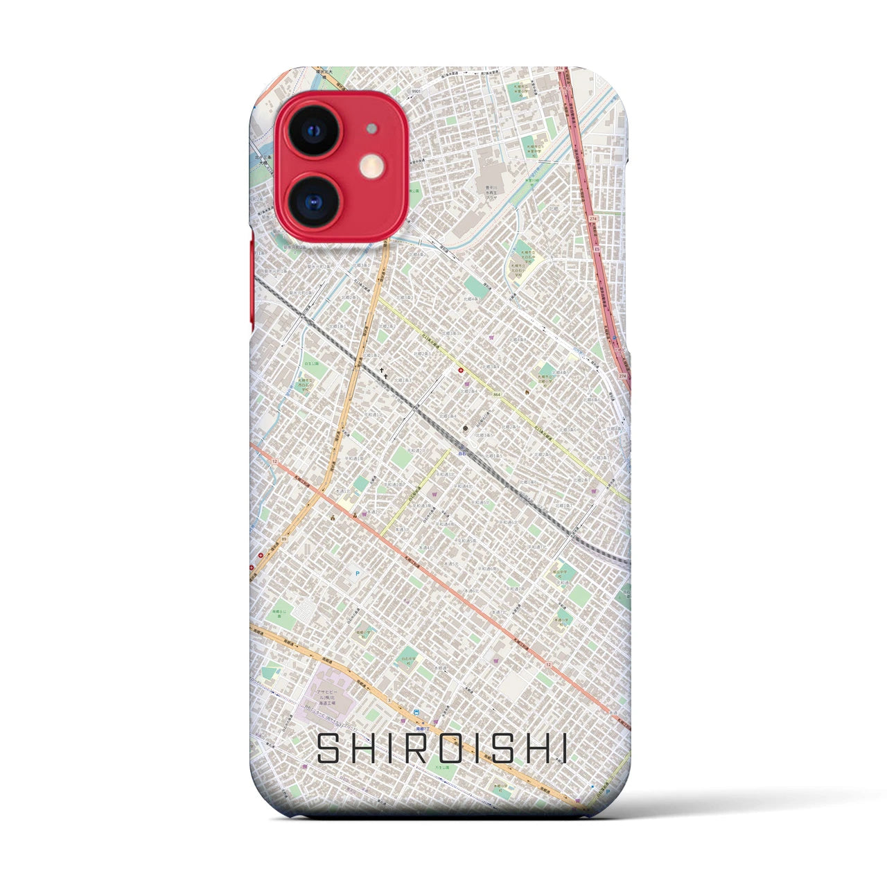 【白石（北海道）】地図柄iPhoneケース（バックカバータイプ・ナチュラル）iPhone 11 用
