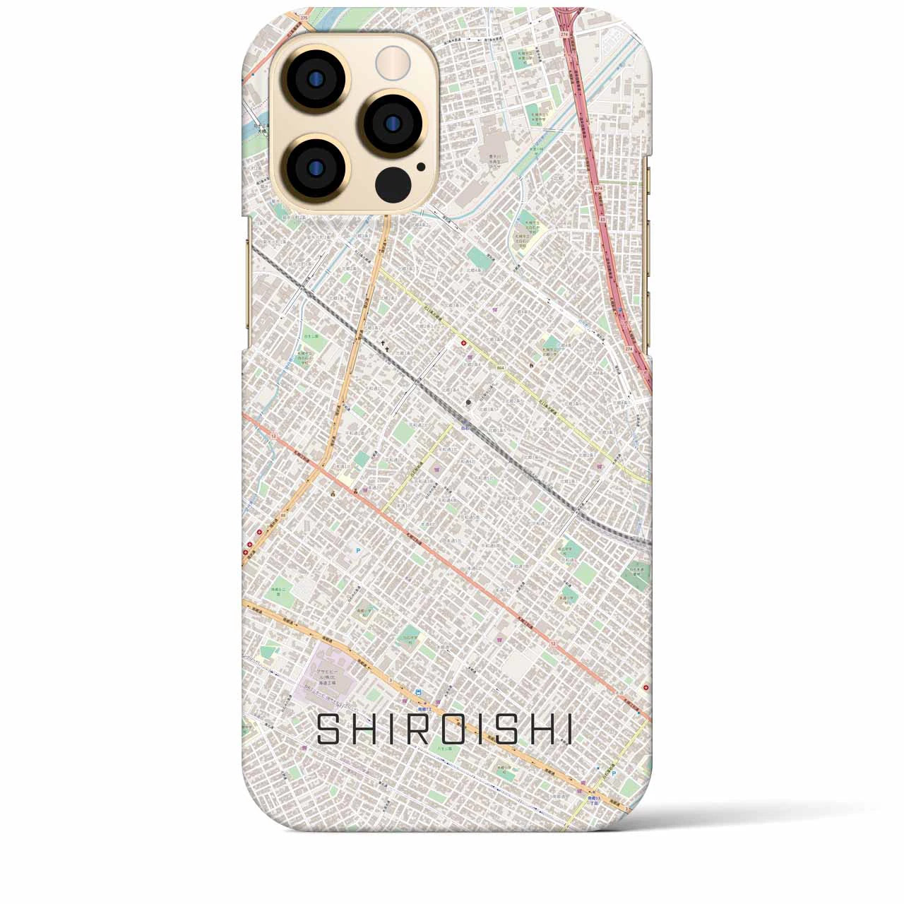 【白石（北海道）】地図柄iPhoneケース（バックカバータイプ・ナチュラル）iPhone 12 Pro Max 用
