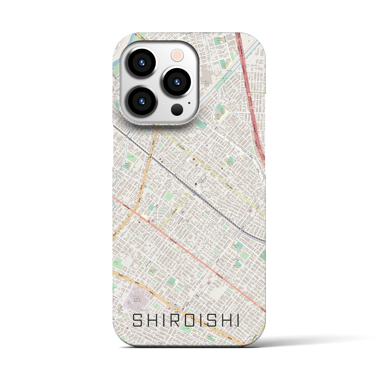 【白石（北海道）】地図柄iPhoneケース（バックカバータイプ・ナチュラル）iPhone 13 Pro 用