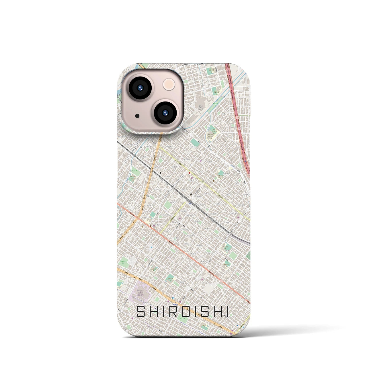 【白石（北海道）】地図柄iPhoneケース（バックカバータイプ・ナチュラル）iPhone 13 mini 用