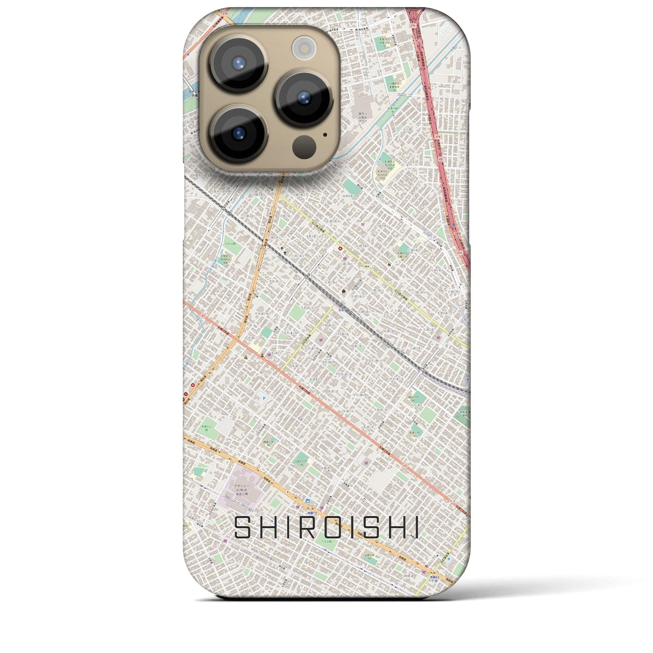 【白石（北海道）】地図柄iPhoneケース（バックカバータイプ・ナチュラル）iPhone 14 Pro Max 用