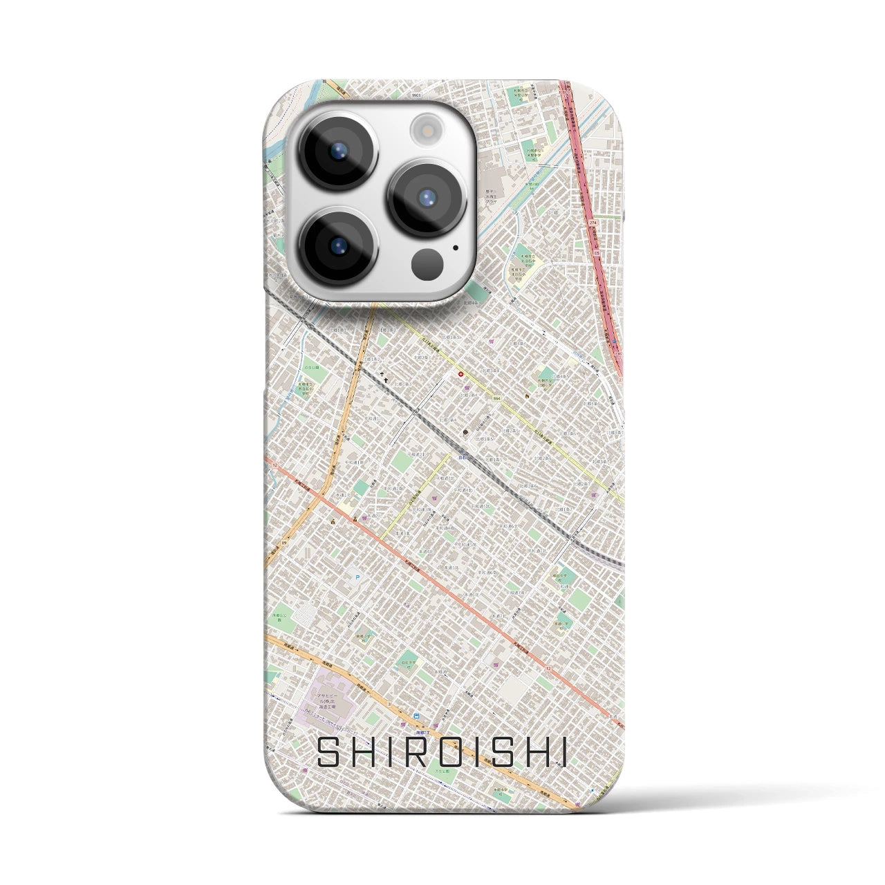 【白石（北海道）】地図柄iPhoneケース（バックカバータイプ・ナチュラル）iPhone 14 Pro 用