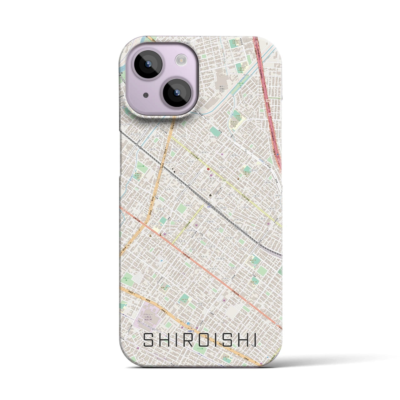 【白石（北海道）】地図柄iPhoneケース（バックカバータイプ・ナチュラル）iPhone 14 用