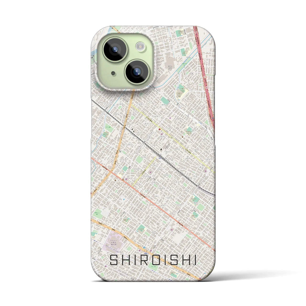 【白石（北海道）】地図柄iPhoneケース（バックカバータイプ・ナチュラル）iPhone 15 用