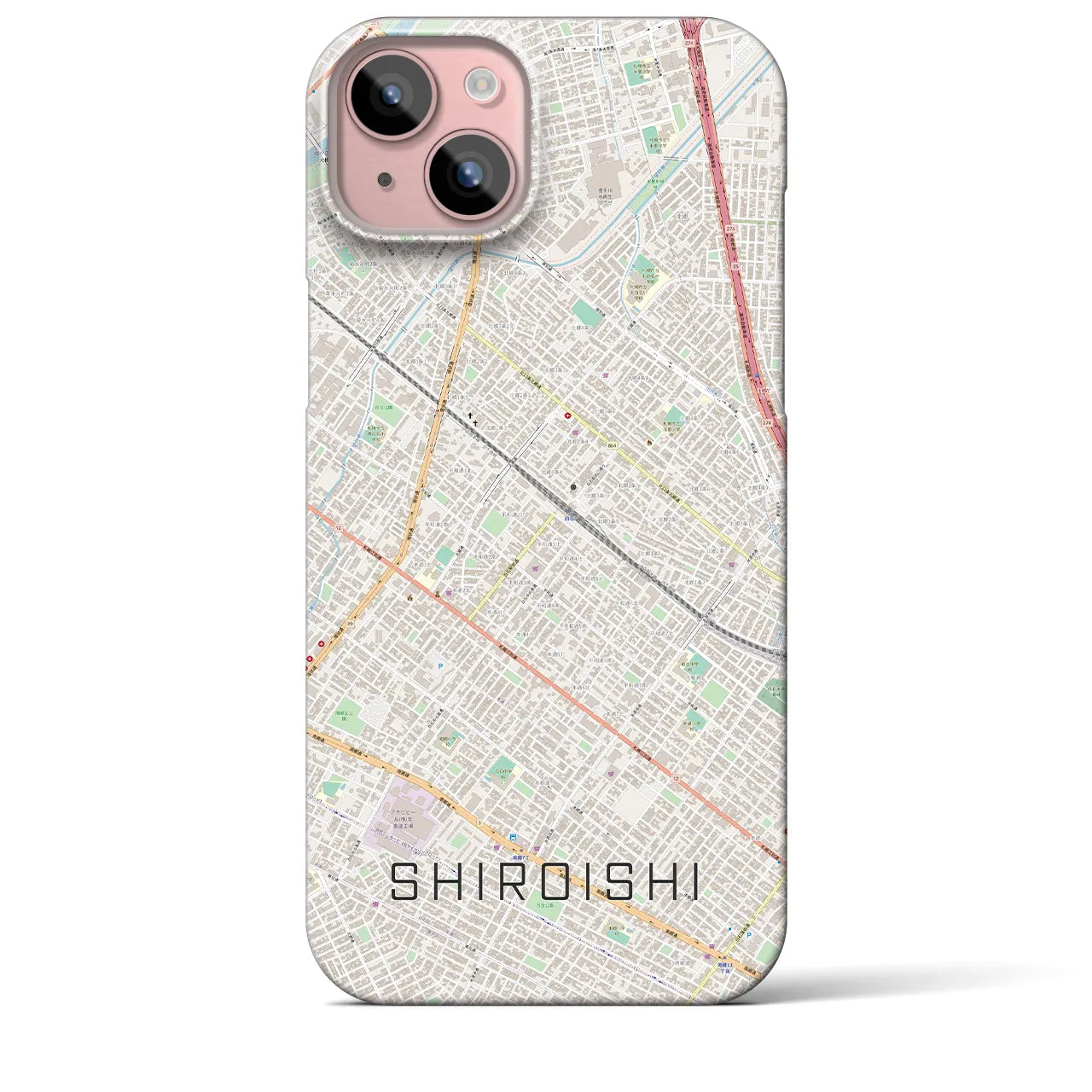 【白石（北海道）】地図柄iPhoneケース（バックカバータイプ・ナチュラル）iPhone 15 Plus 用