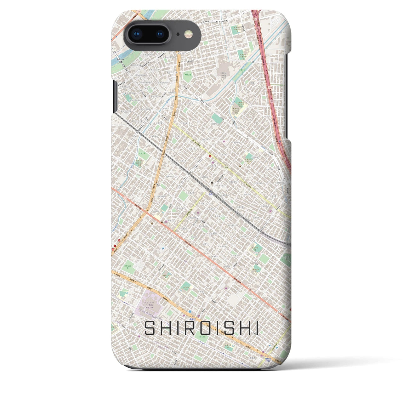 【白石（北海道）】地図柄iPhoneケース（バックカバータイプ・ナチュラル）iPhone 8Plus /7Plus / 6sPlus / 6Plus 用