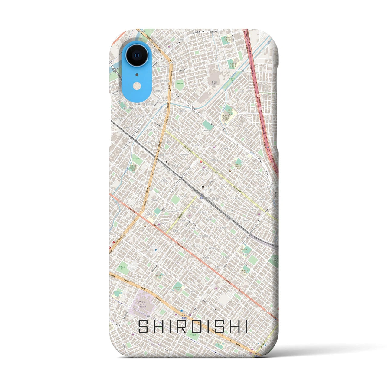 【白石（北海道）】地図柄iPhoneケース（バックカバータイプ・ナチュラル）iPhone XR 用