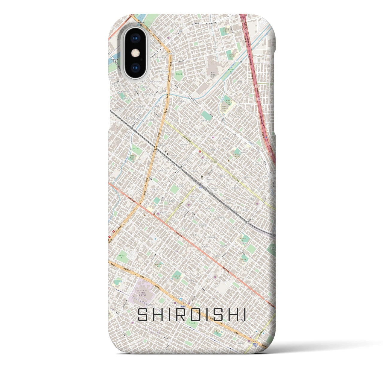 【白石（北海道）】地図柄iPhoneケース（バックカバータイプ・ナチュラル）iPhone XS Max 用