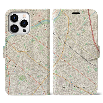 【白石（北海道）】地図柄iPhoneケース（手帳タイプ）ナチュラル・iPhone 13 Pro 用