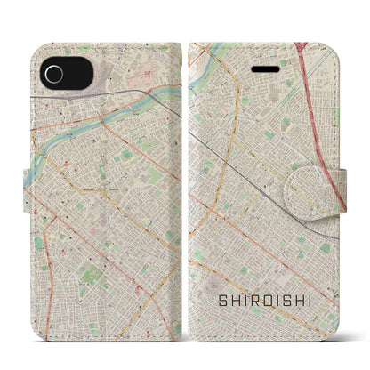 【白石（北海道）】地図柄iPhoneケース（手帳タイプ）ナチュラル・iPhone SE（第3 / 第2世代） / 8 / 7 / 6s / 6 用