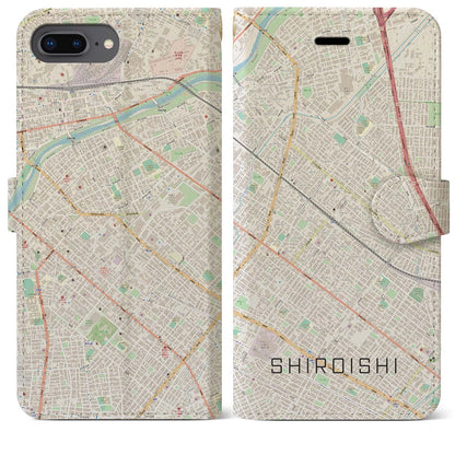 【白石（北海道）】地図柄iPhoneケース（手帳タイプ）ナチュラル・iPhone 8Plus /7Plus / 6sPlus / 6Plus 用