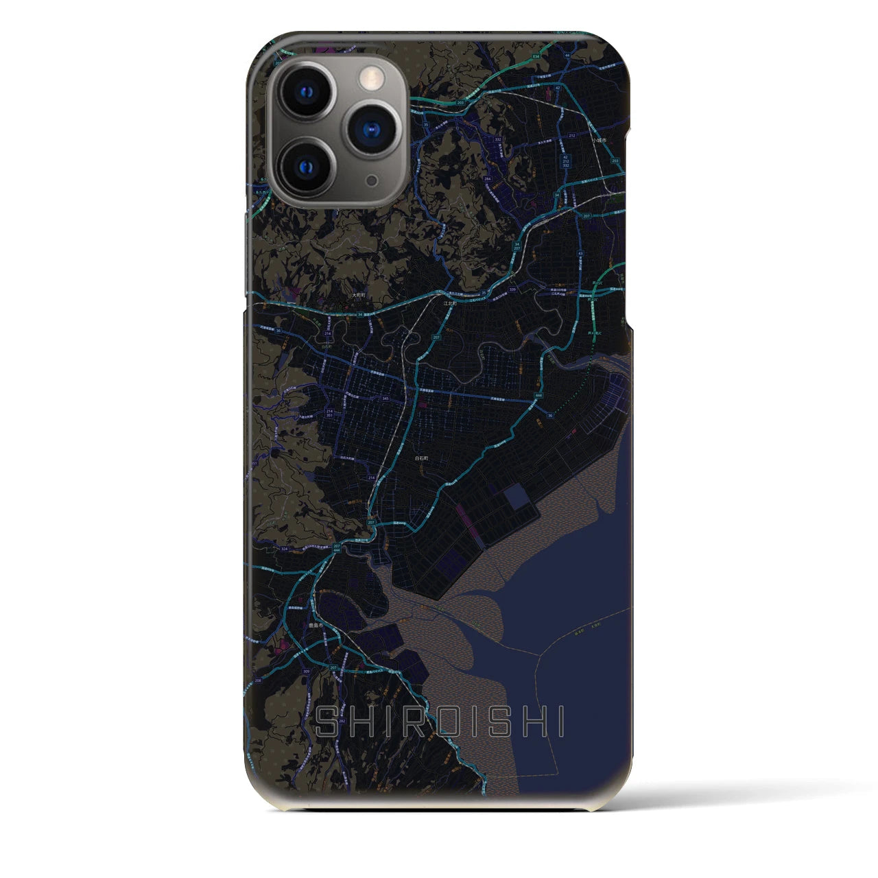 【白石（佐賀県）】地図柄iPhoneケース（バックカバータイプ・ブラック）iPhone 11 Pro Max 用