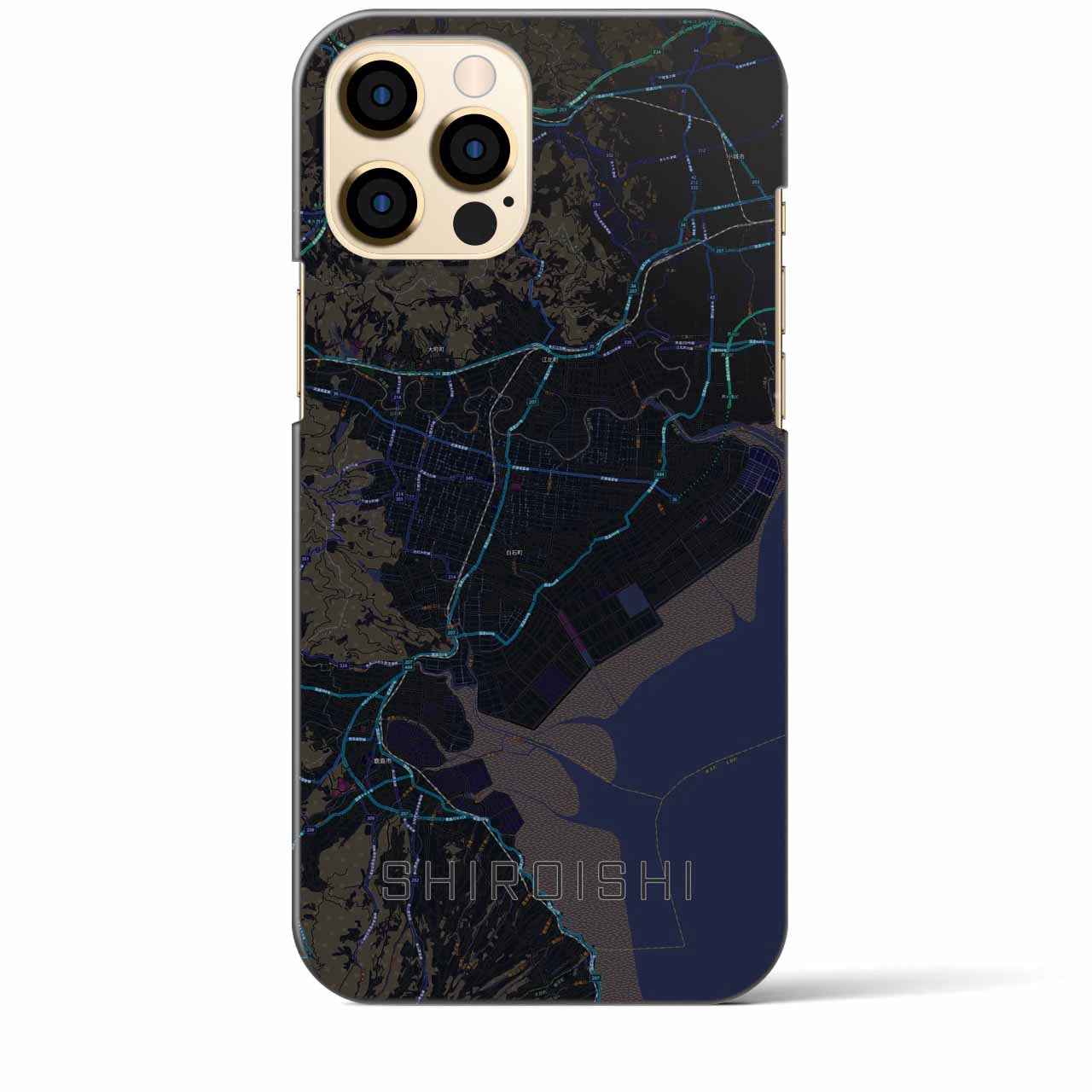 【白石（佐賀県）】地図柄iPhoneケース（バックカバータイプ・ブラック）iPhone 12 Pro Max 用