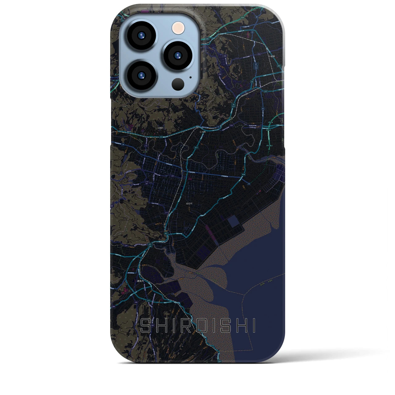 【白石（佐賀県）】地図柄iPhoneケース（バックカバータイプ・ブラック）iPhone 13 Pro Max 用