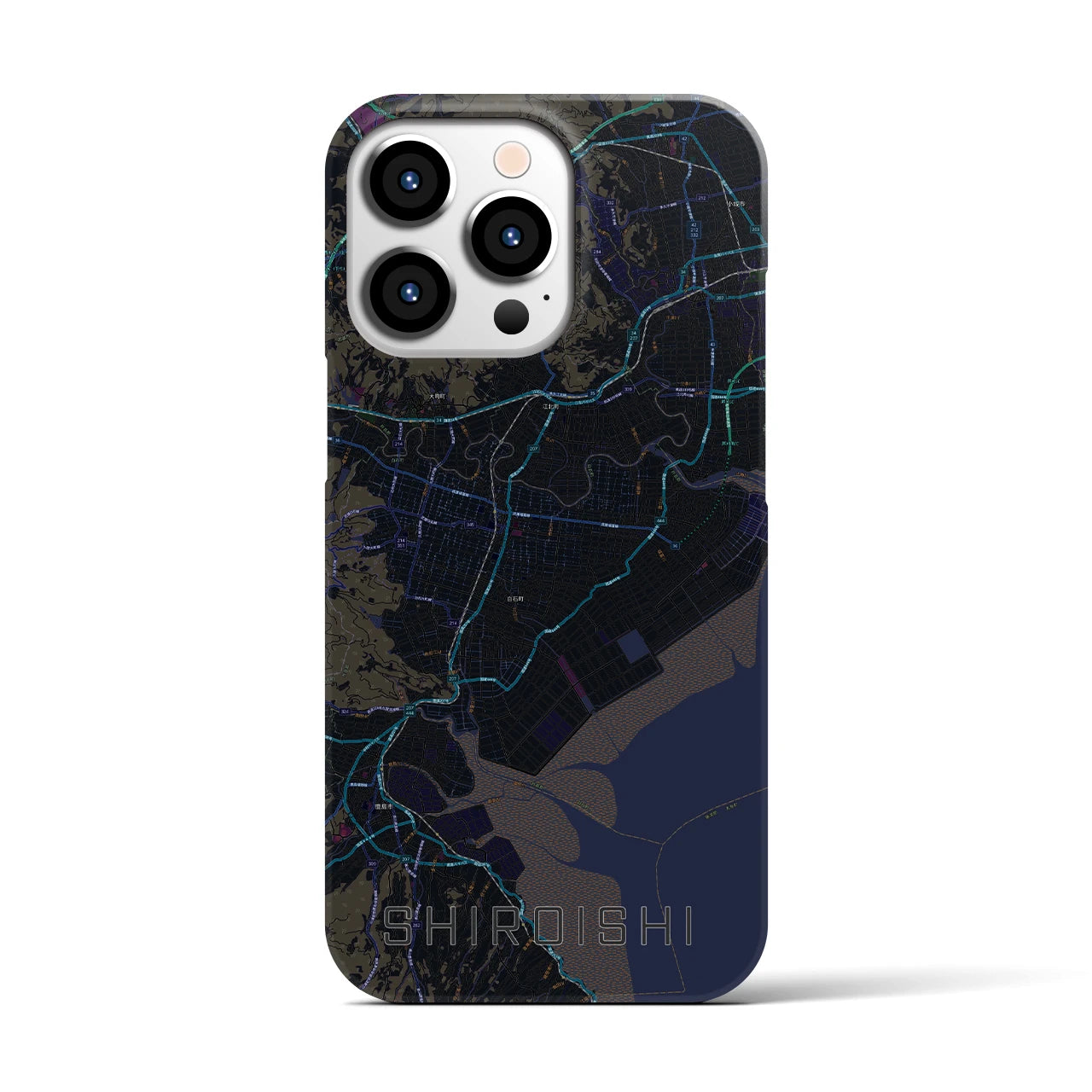 【白石（佐賀県）】地図柄iPhoneケース（バックカバータイプ・ブラック）iPhone 13 Pro 用