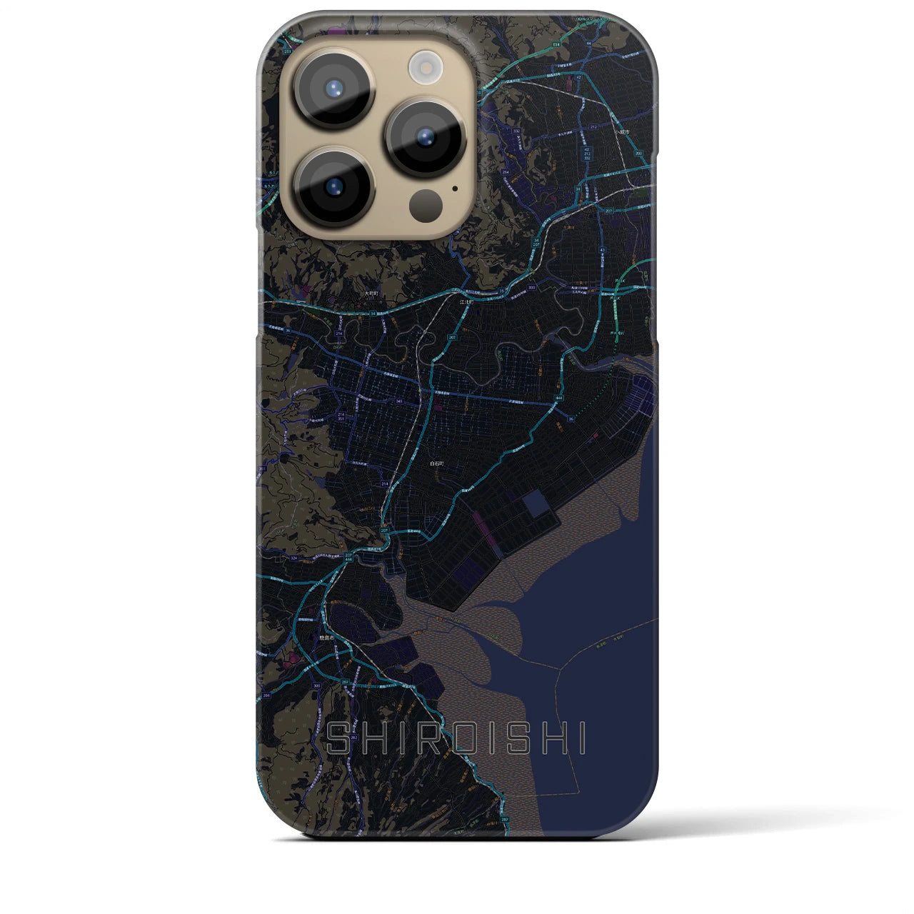 【白石（佐賀県）】地図柄iPhoneケース（バックカバータイプ・ブラック）iPhone 14 Pro Max 用