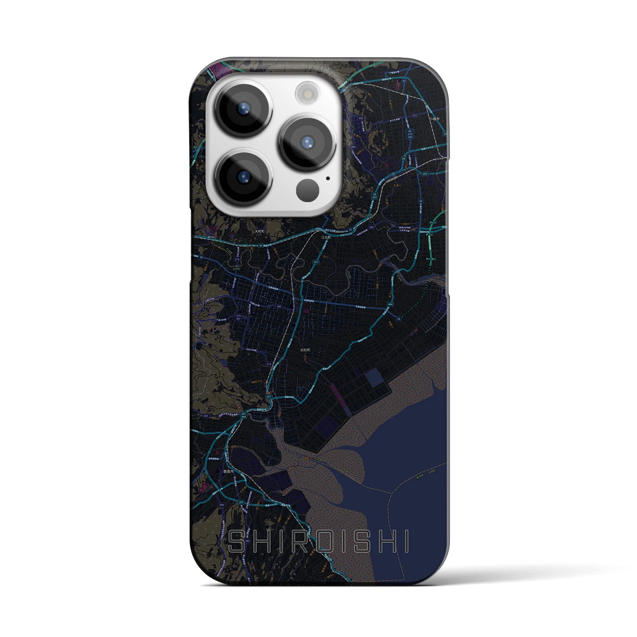 【白石（佐賀県）】地図柄iPhoneケース（バックカバータイプ・ブラック）iPhone 14 Pro 用