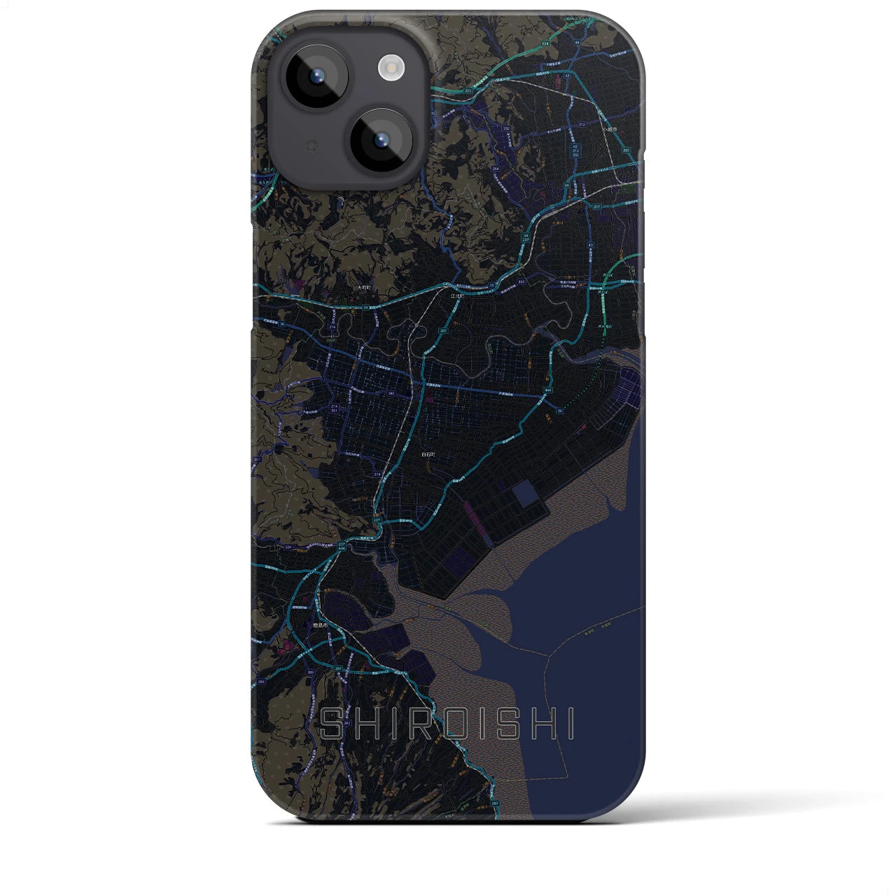 【白石（佐賀県）】地図柄iPhoneケース（バックカバータイプ・ブラック）iPhone 14 Plus 用