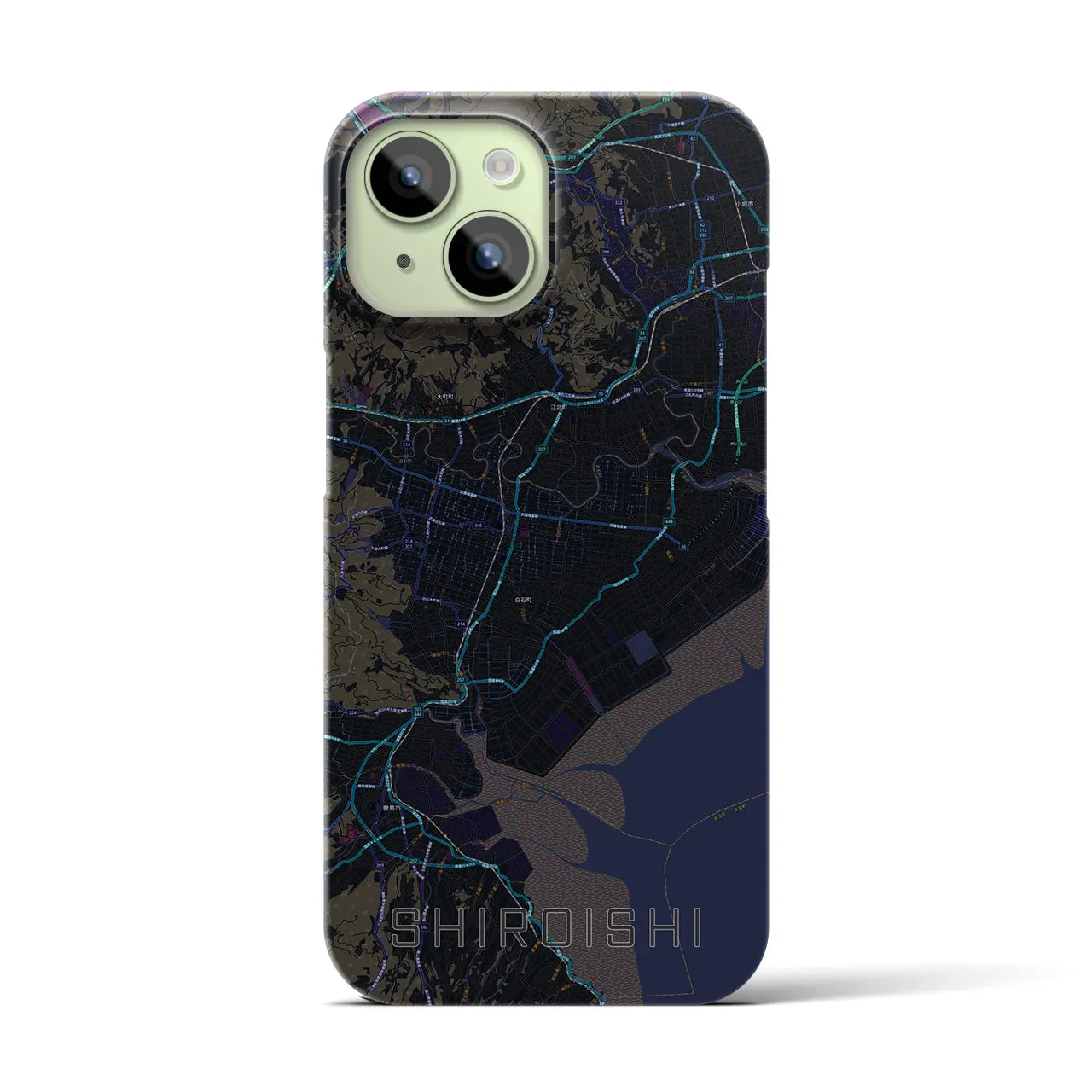 【白石（佐賀県）】地図柄iPhoneケース（バックカバータイプ・ブラック）iPhone 15 用