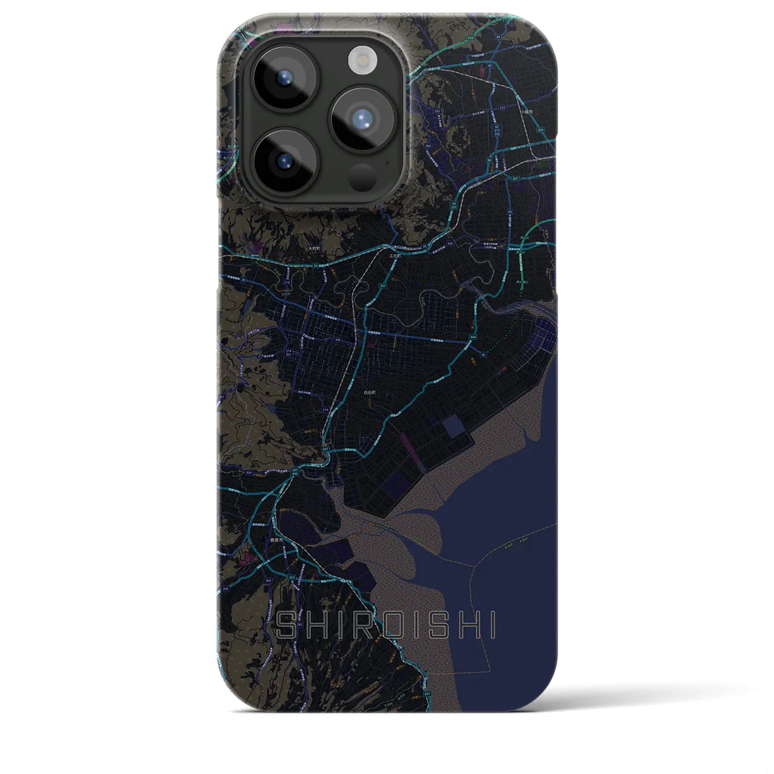 【白石（佐賀県）】地図柄iPhoneケース（バックカバータイプ・ブラック）iPhone 15 Pro Max 用