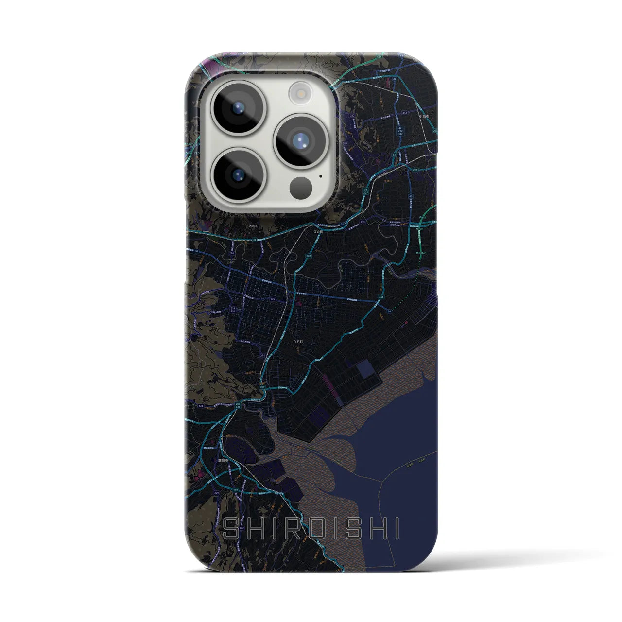 【白石（佐賀県）】地図柄iPhoneケース（バックカバータイプ・ブラック）iPhone 15 Pro 用
