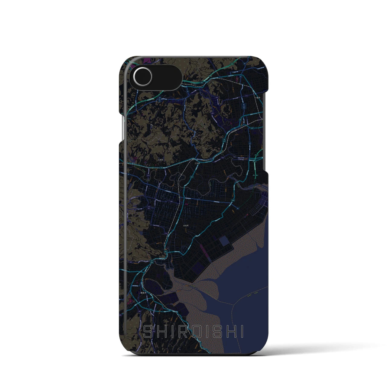 【白石（佐賀県）】地図柄iPhoneケース（バックカバータイプ・ブラック）iPhone SE（第3 / 第2世代） / 8 / 7 / 6s / 6 用