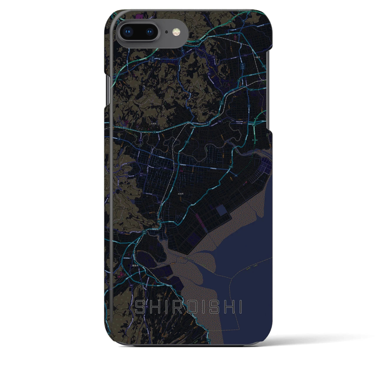 【白石（佐賀県）】地図柄iPhoneケース（バックカバータイプ・ブラック）iPhone 8Plus /7Plus / 6sPlus / 6Plus 用