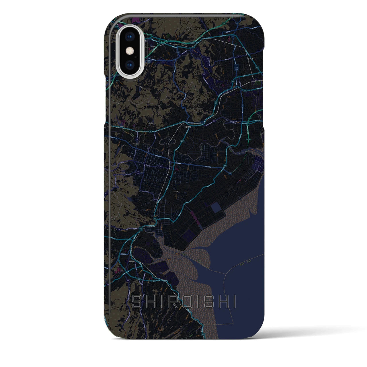 【白石（佐賀県）】地図柄iPhoneケース（バックカバータイプ・ブラック）iPhone XS Max 用