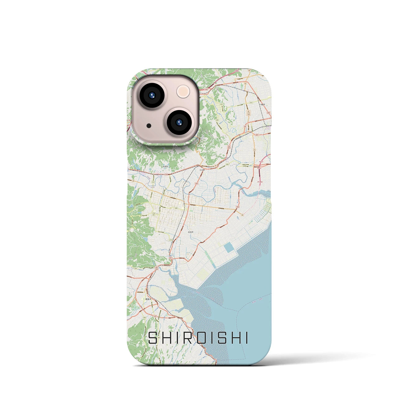【白石（佐賀県）】地図柄iPhoneケース（バックカバータイプ・ナチュラル）iPhone 13 mini 用