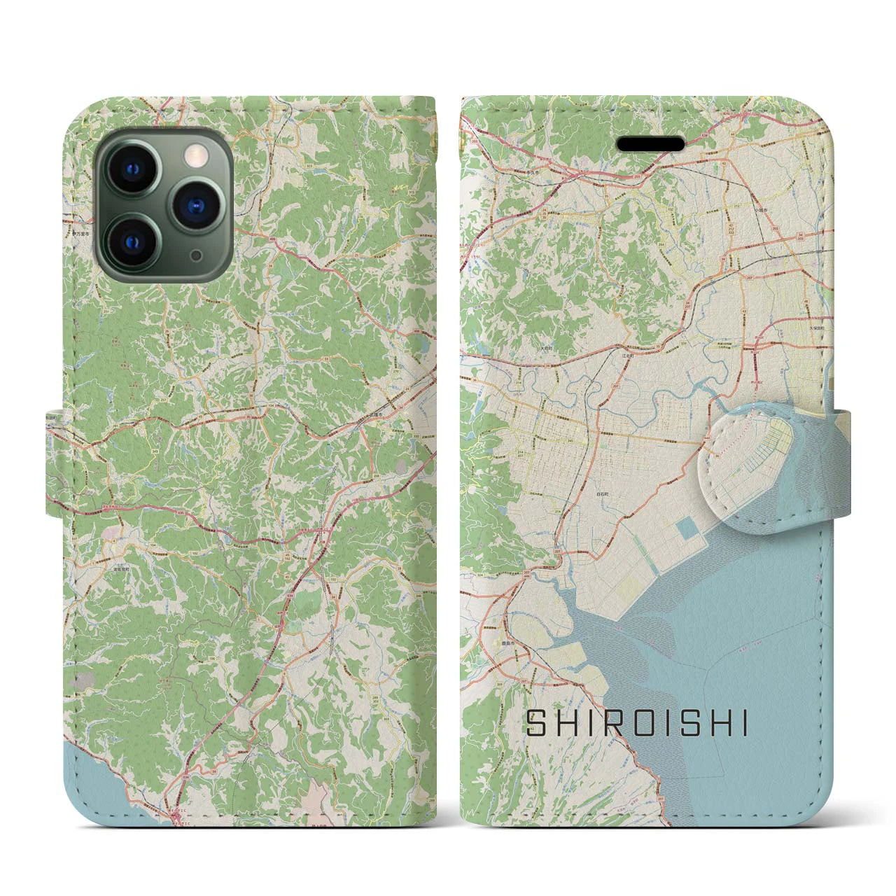 【白石（佐賀県）】地図柄iPhoneケース（手帳両面タイプ・ナチュラル）iPhone 11 Pro 用