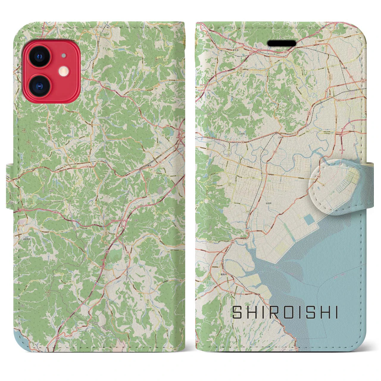 【白石（佐賀県）】地図柄iPhoneケース（手帳両面タイプ・ナチュラル）iPhone 11 用